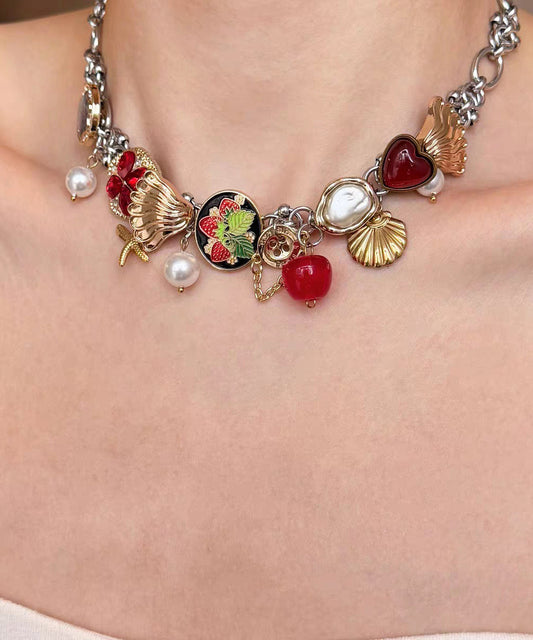 Art Multicolor Stainless Steel Shell Pearl Pendant Necklace