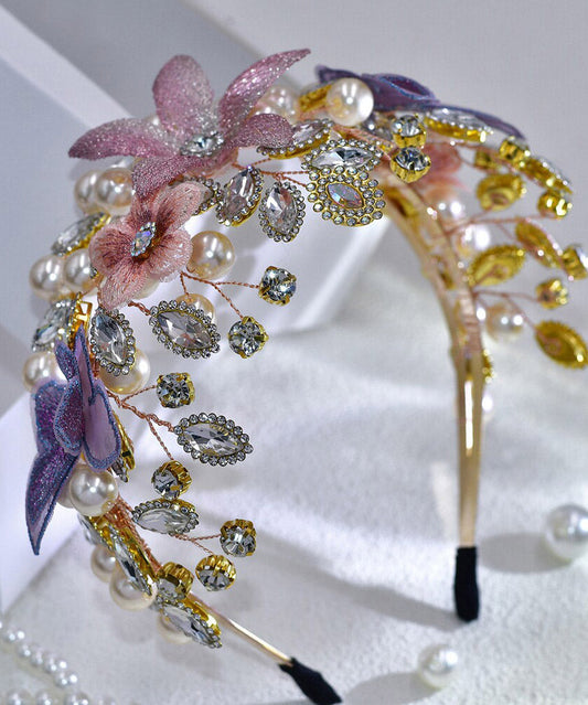 Art Multicolor Zircon Crystal Pearl Floral HairPiece