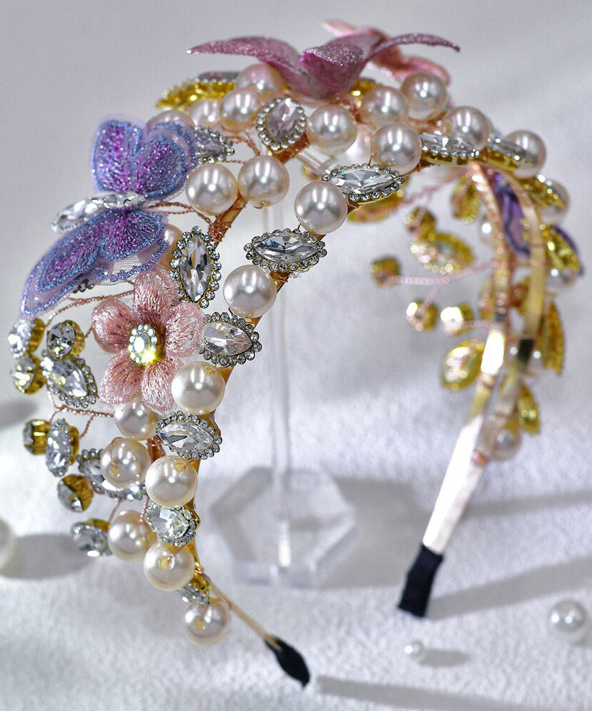 Art Multicolor Zircon Crystal Pearl Floral HairPiece