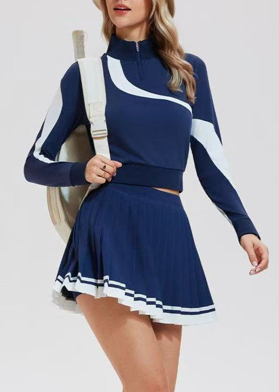 Art Navy Blue Striped Tennis Sportswear Two-Piece Set Long Sleeve
