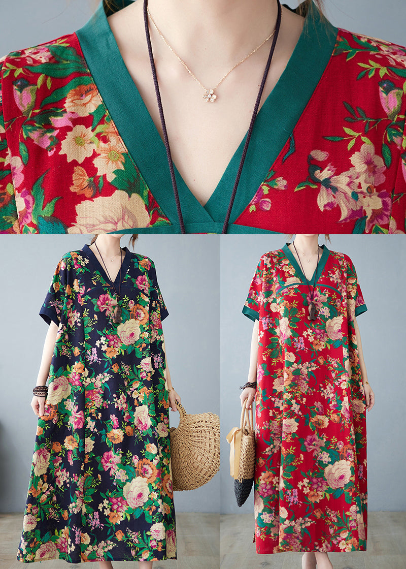 Art Navy Print Cotton Dress Oversized Summer