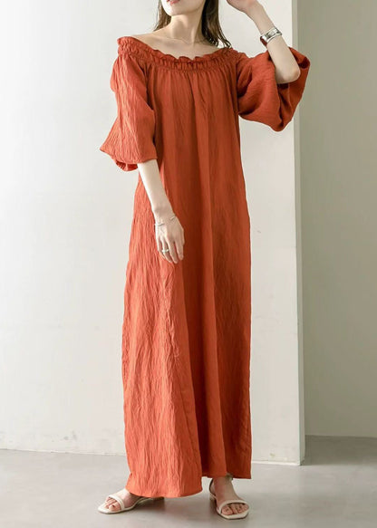 Art Orange Cold Shoulder Cotton Holiday Dresses Summer