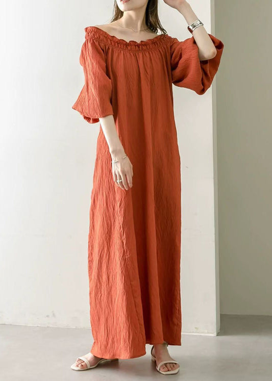 Art Orange Cold Shoulder Cotton Holiday Dresses Summer