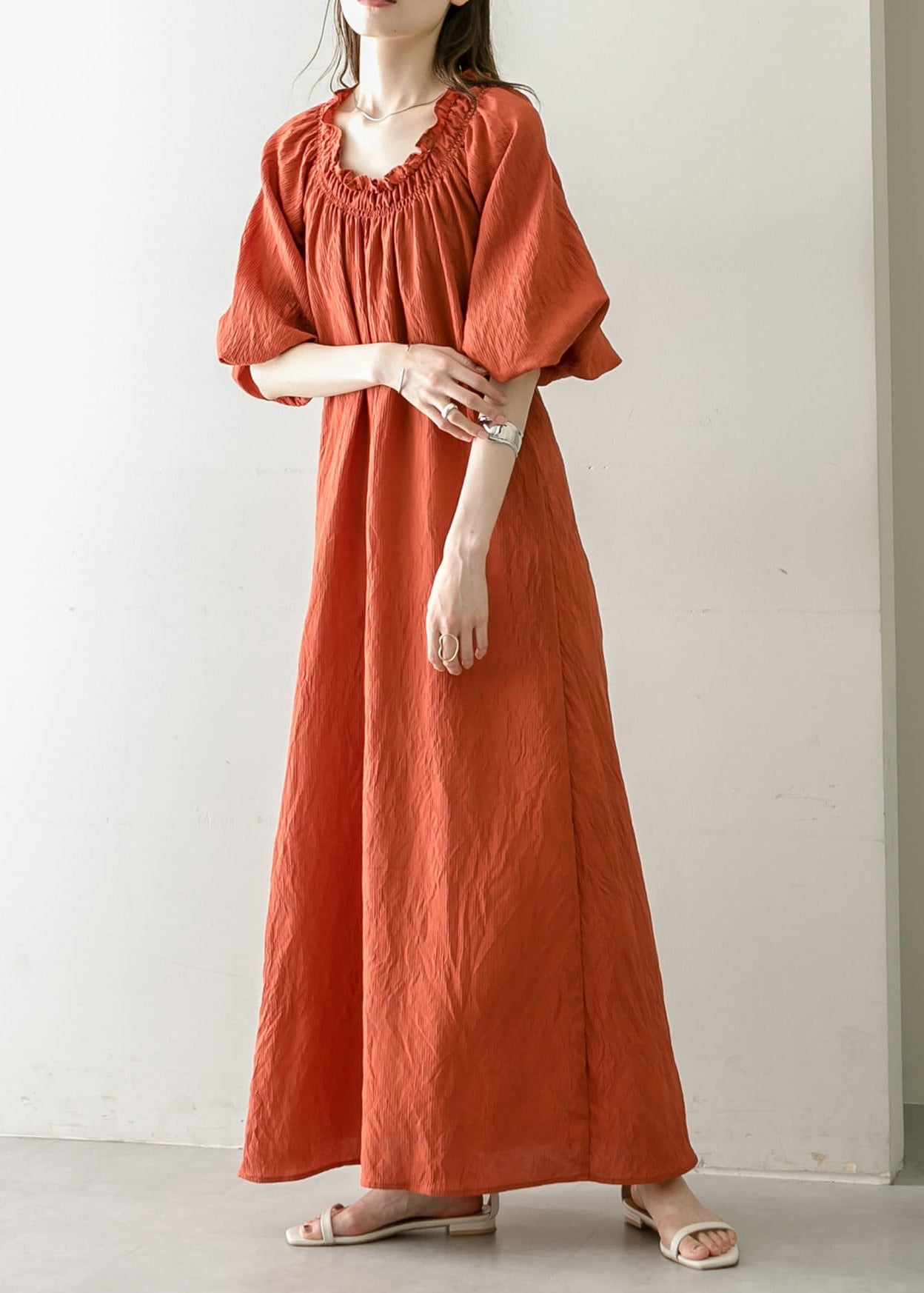 Art Orange Cold Shoulder Cotton Holiday Dresses Summer