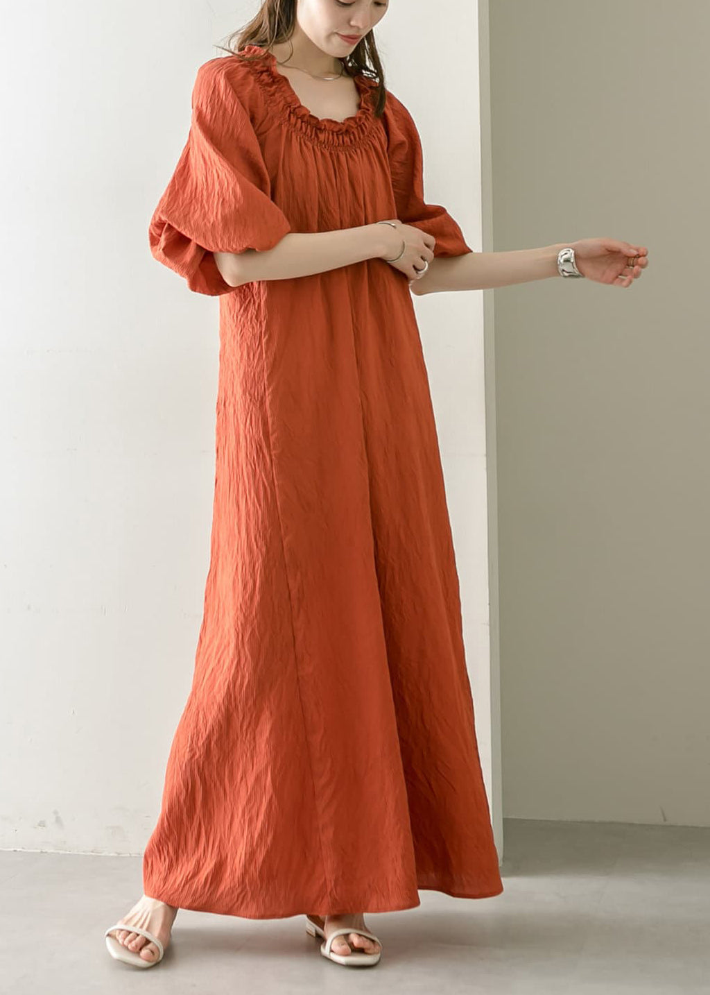 Art Orange Cold Shoulder Cotton Holiday Dresses Summer