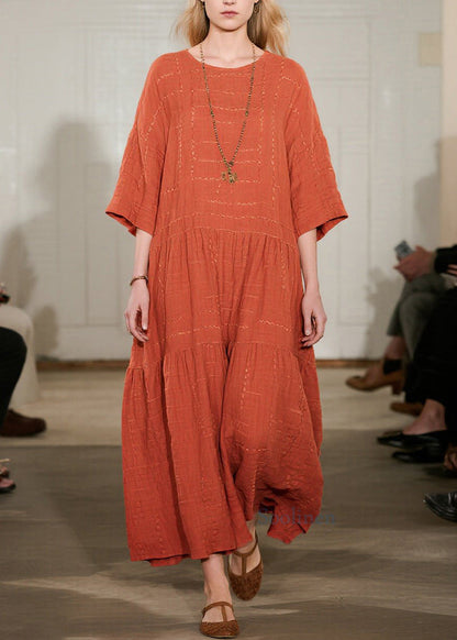 Art Orange Oversized Cotton Long Dresses Bracelet Sleeve
