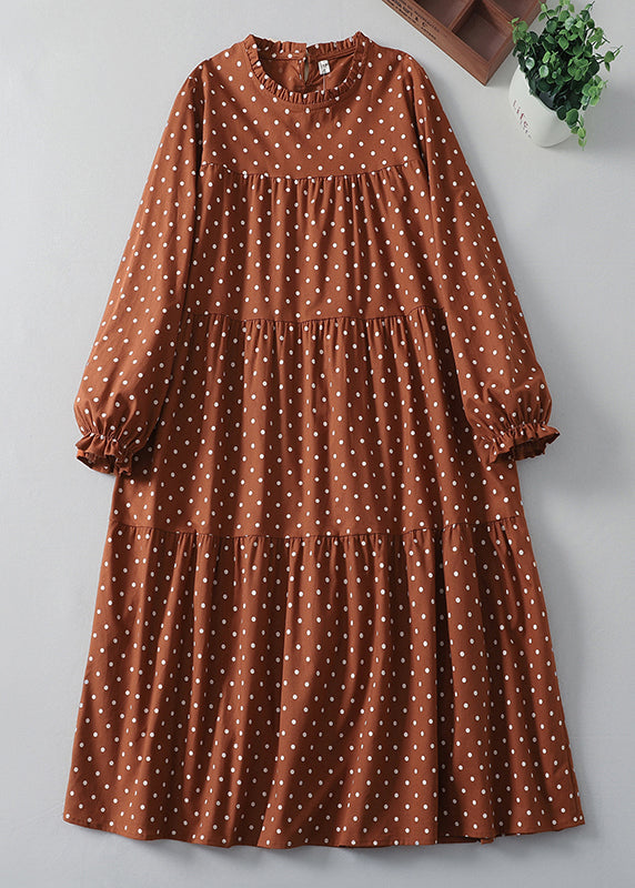 Art Orange Ruffled Dot Cotton Long Dresses Spring