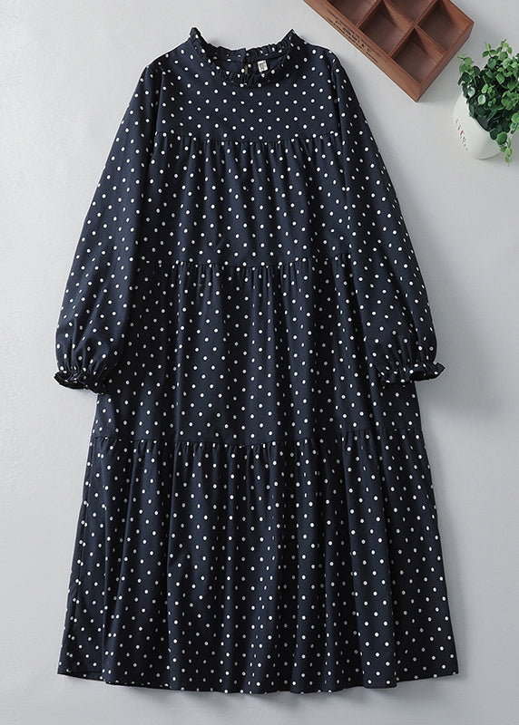 Art Orange Ruffled Dot Cotton Long Dresses Spring