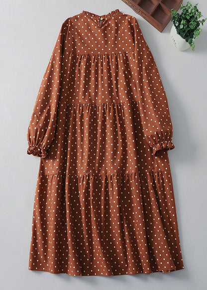 Art Orange Ruffled Dot Cotton Long Dresses Spring
