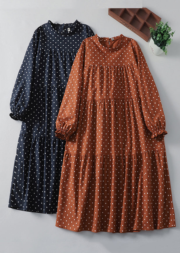 Art Orange Ruffled Dot Cotton Long Dresses Spring