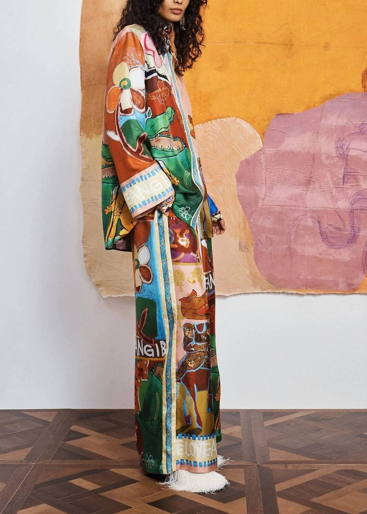 Art Oversized Print Cotton Two Piece Set Outfits Fall