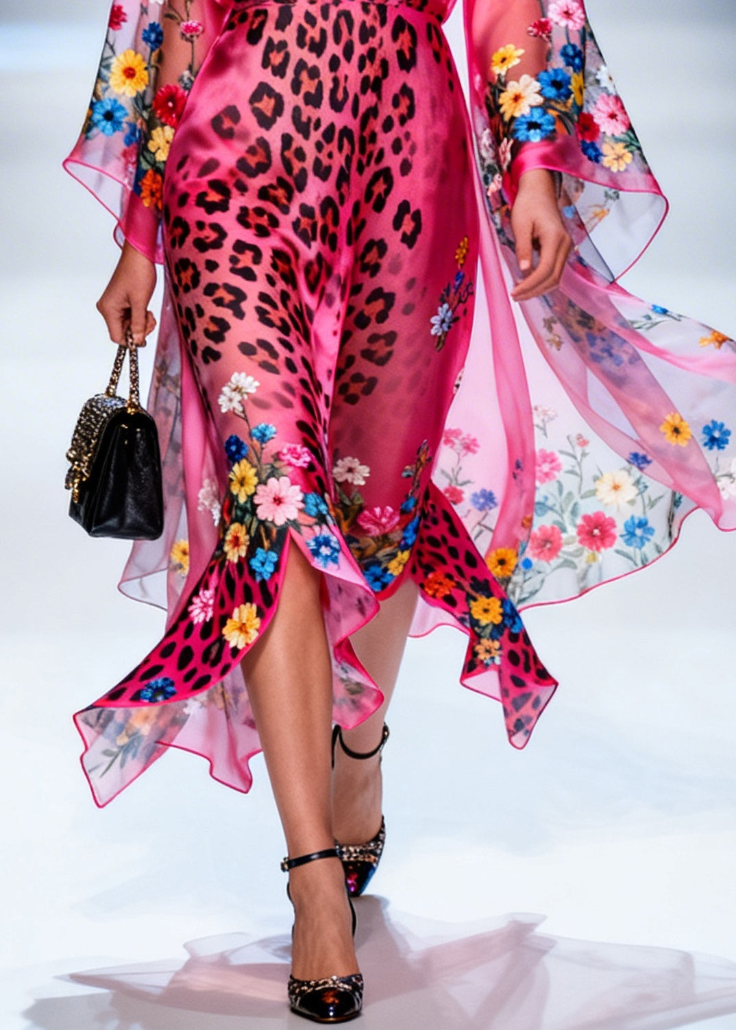 Art Pink Asymmetrical Print Chiffon Long Dresses Summer