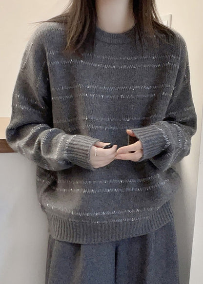 Art Pink O Neck Cozy Cotton Knit Sweater Fall