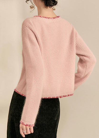 Art Pink Patchwork Floral Button Cotton Knit Cardigan Spring