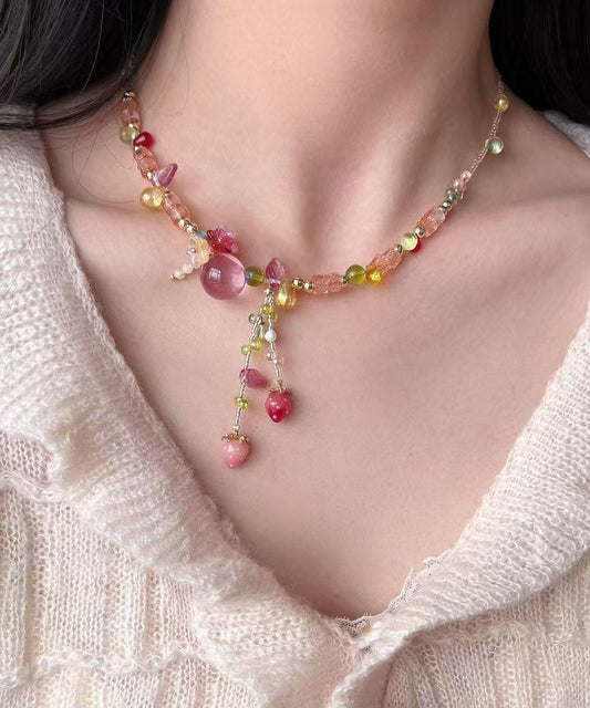 Art Pink Resin Alloy Beading Pendant Necklace