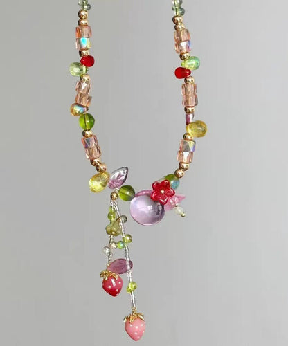 Art Pink Resin Alloy Beading Pendant Necklace