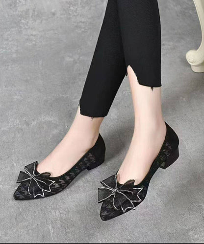 Art Pointed Toe Flat Feet Shoes Beige Bow Faux Leather