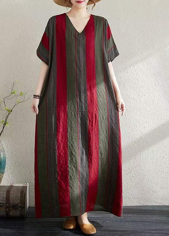 Art Polychrome Striped Oversized Cotton Long Sundress Summer