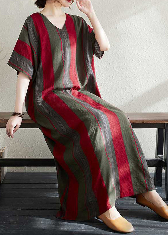 Art Polychrome Striped Oversized Cotton Long Sundress Summer