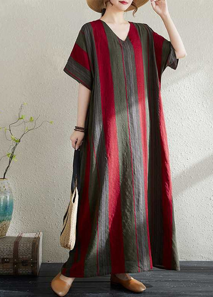 Art Polychrome Striped Oversized Cotton Long Sundress Summer