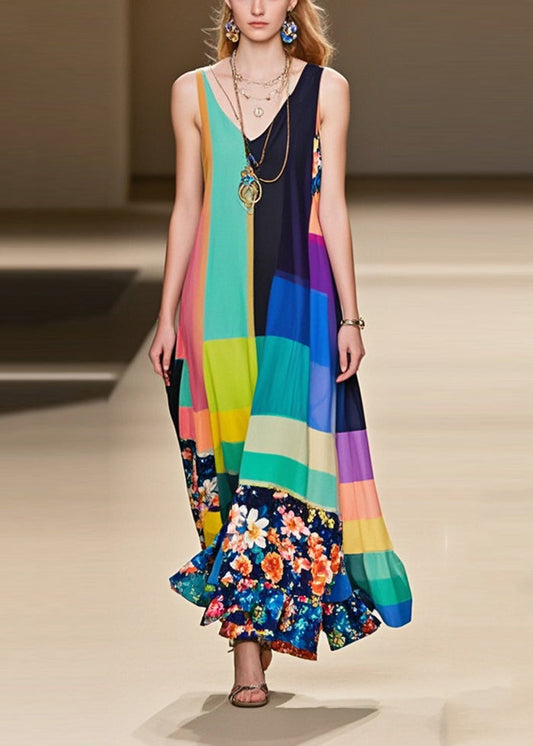 Art Print Exra Large Hem Chiffon Cami Dress Summer