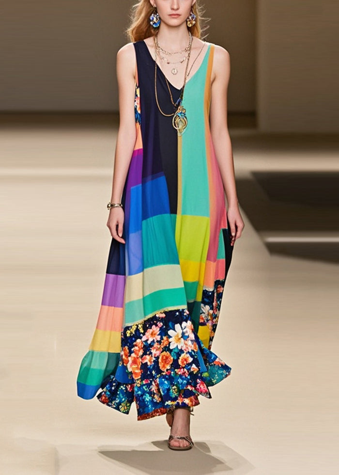 Art Print Exra Large Hem Chiffon Cami Dress Summer