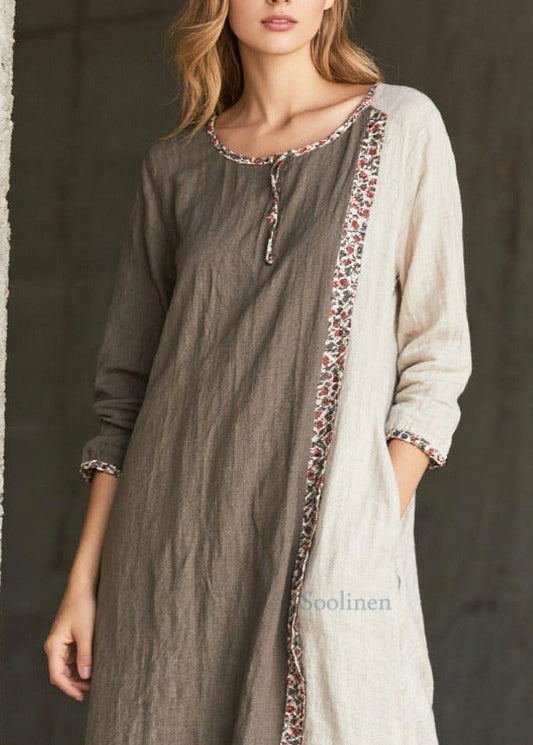 Art Print Patchwork Cotton Maxi Dresses Asymmetrical Spring