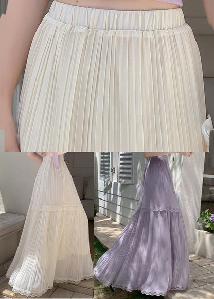 Art Purple High Waist Patchwork Lace Wrinkled Chiffon Skirts Summer
