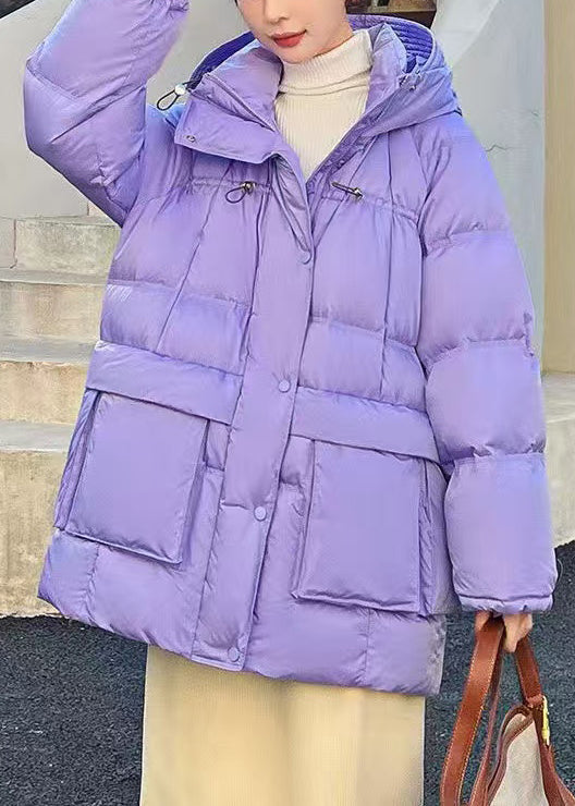 Art Purple Hooded Pockets Duck Down Puffer Jacket Winter