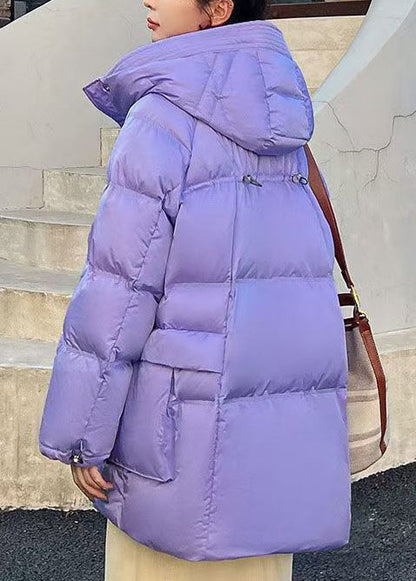 Art Purple Hooded Pockets Duck Down Puffer Jacket Winter