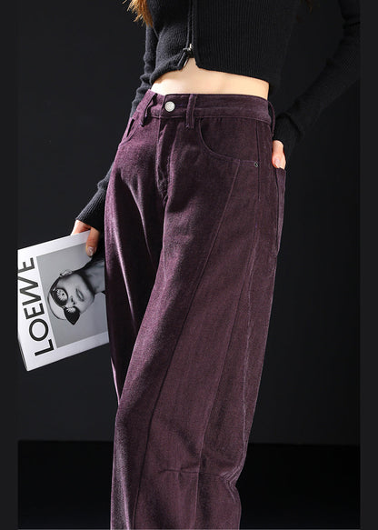 Art Purple Pockets High Waist Denim Pants Spring