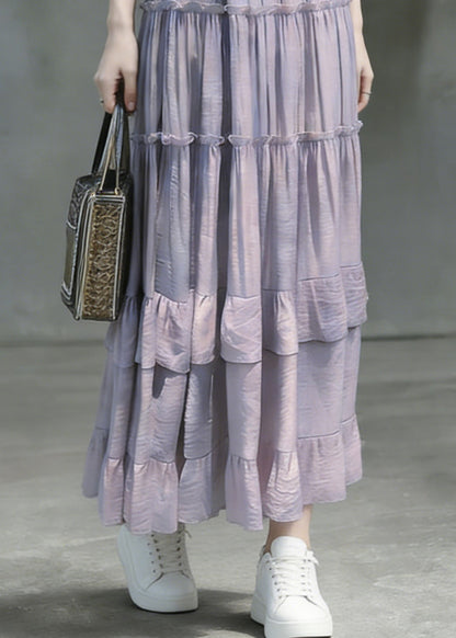 Art Purple Ruffled Patchwork Solid Maxi Skirts