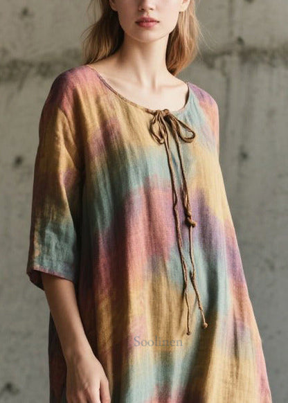 Art Rainbow Oversized Tie Dye Cotton Vacation Dresses Half Sleeve