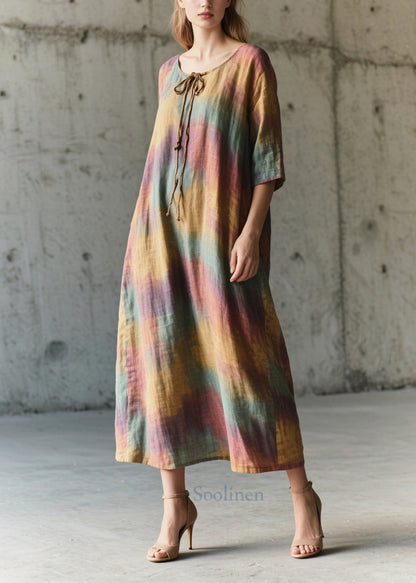 Art Rainbow Oversized Tie Dye Cotton Vacation Dresses Half Sleeve