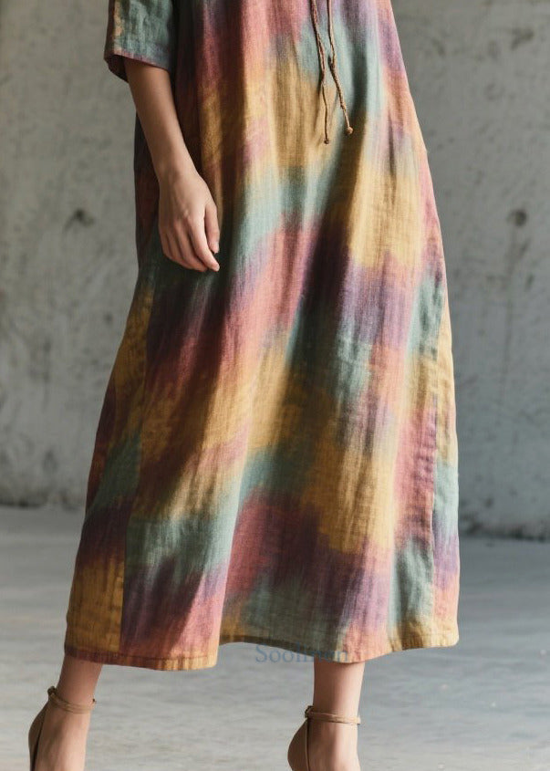 Art Rainbow Oversized Tie Dye Cotton Vacation Dresses Half Sleeve