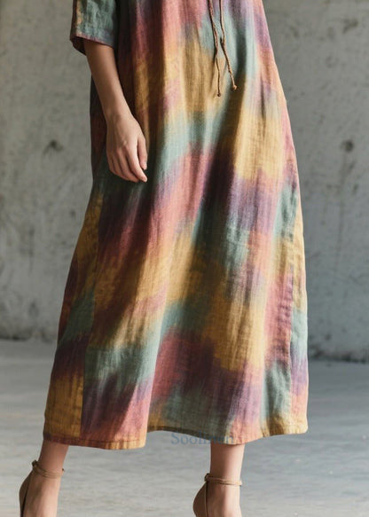Art Rainbow Oversized Tie Dye Cotton Vacation Dresses Half Sleeve