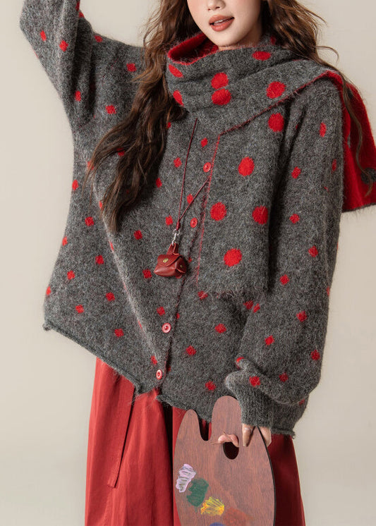Art Red Button Dot Knit Coats Winter