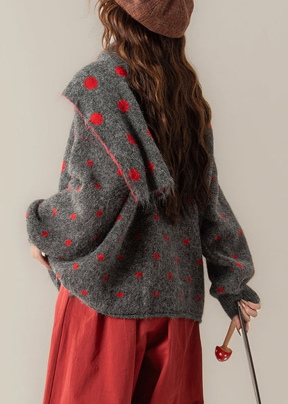 Art Red Button Dot Knit Coats Winter