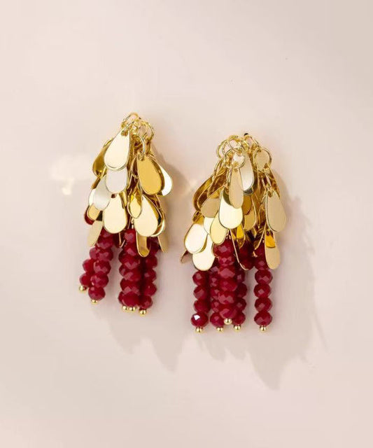 Art Red Copper Alloy Crystal Tassel Drop Earrings