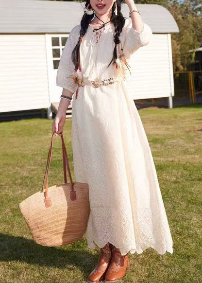 Art Red Embroidered Hollow Out Cotton Holiday Dress Summer