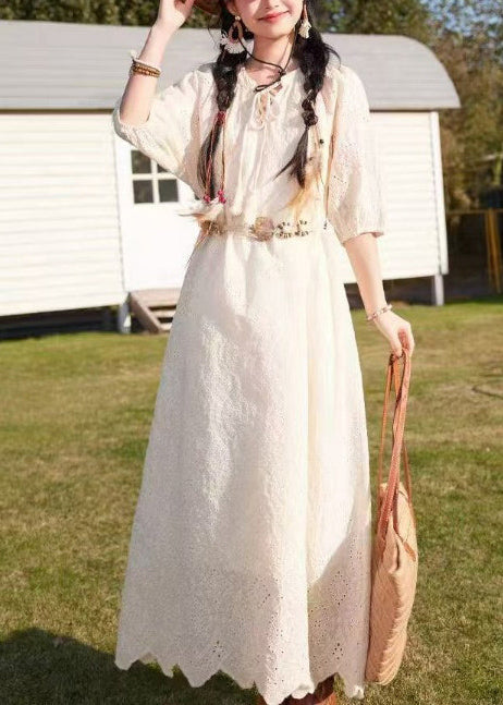 Art Red Embroidered Hollow Out Cotton Holiday Dress Summer