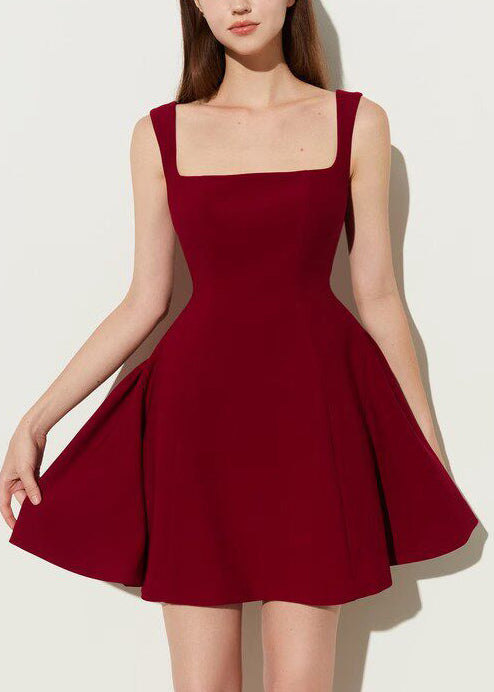 Art Red Square Collar Cotton Mini Dress Summer