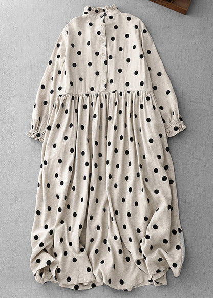 Art Ruffled Dot Button Cotton Long Dresses Spring