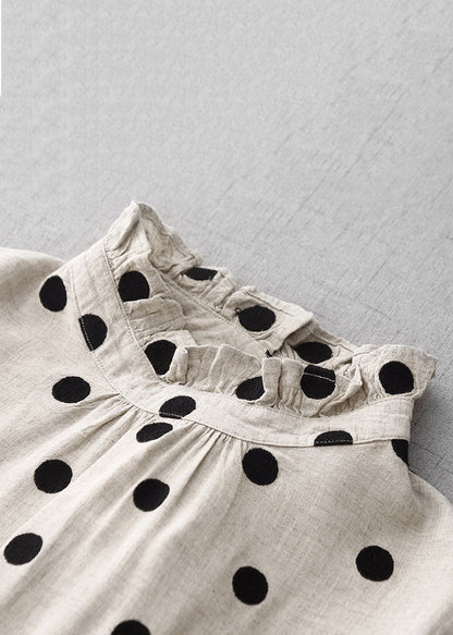 Art Ruffled Dot Button Cotton Long Dresses Spring