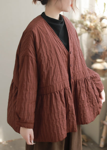 Art Rust Red Oversized Wrinkled Fine Cotton Filled Jackets Winter