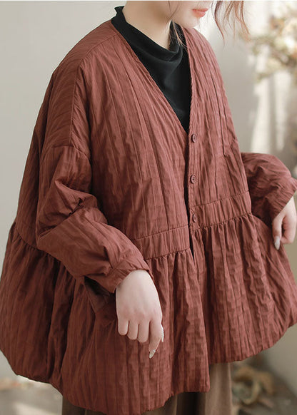 Art Rust Red Oversized Wrinkled Fine Cotton Filled Jackets Winter