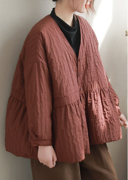 Art Rust Red Oversized Wrinkled Fine Cotton Filled Jackets Winter
