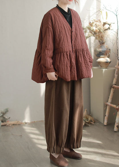 Art Rust Red Oversized Wrinkled Fine Cotton Filled Jackets Winter