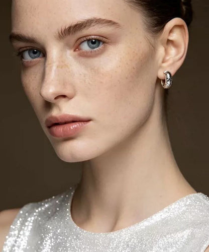 Art Silk Sterling Silver Zircon Hoop Earrings