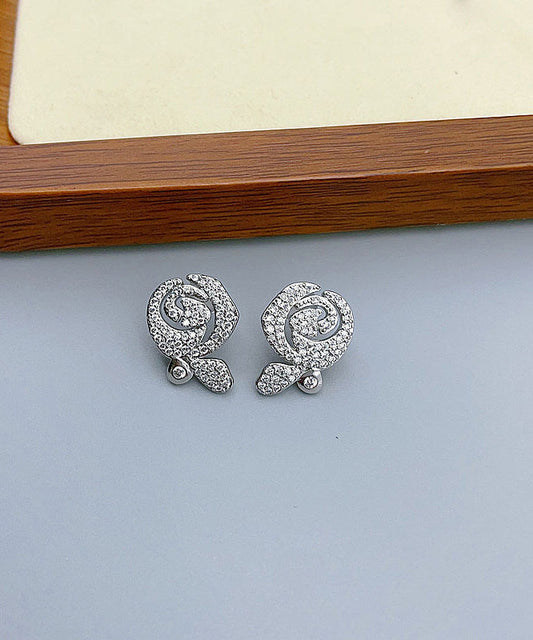 Art Silk Sterling Silver Zircon Rose Stud Earrings